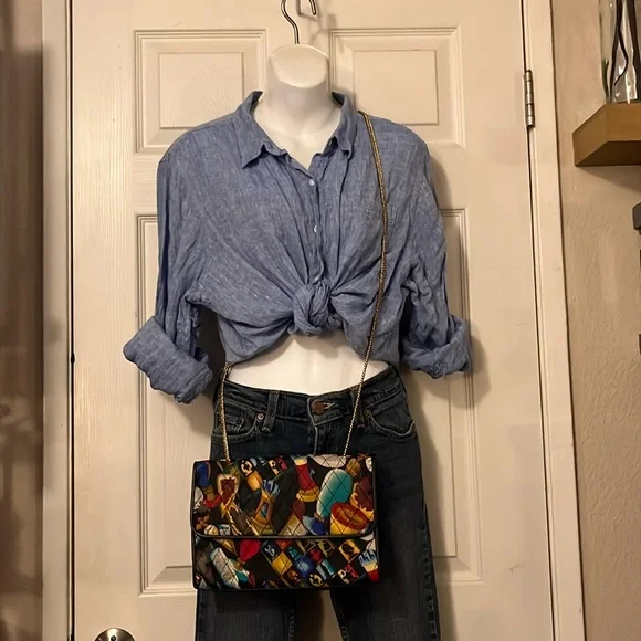 Vintage Nicole Miller Quilted Multi Jewel Tone Satin Absolut Chain Crossbody Bag